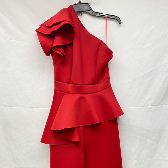 Red and black 🖤❤️color ruffle one shoulder flounce jumpsuit jumper - Picture 4 of 6